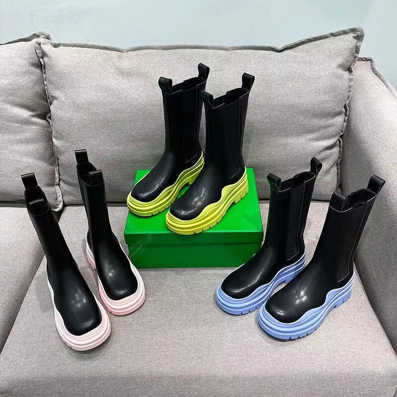 designer tire boots women jelly sole chelsea boots fashion luxury leather boots women platform chunky shoes with box size 35 41