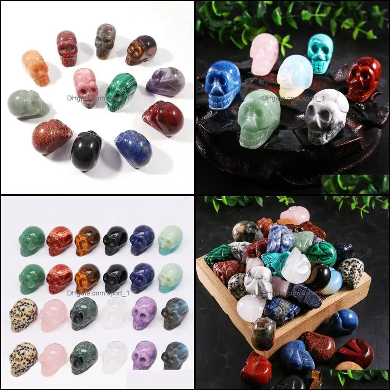 25mm natural crystal stone ornaments skull art carved chakra reiki healing quartz mineral tumbled gemstones hand home decor