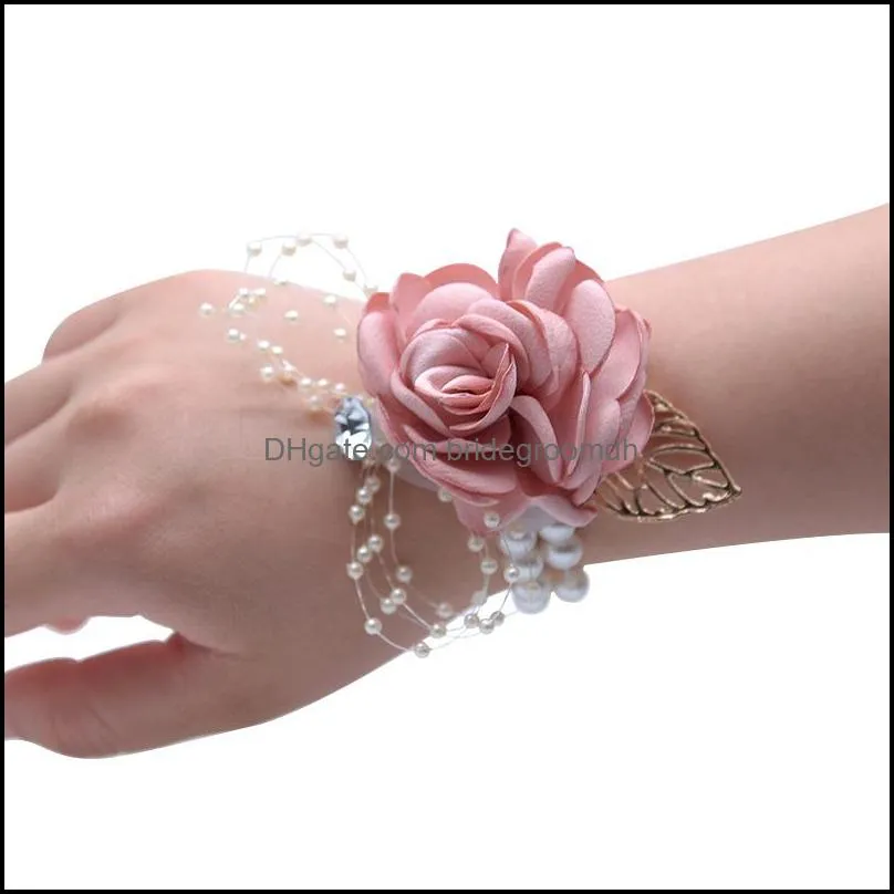 Corsage Wedding Bridesmaid Bracelet fleur Foam Roses Boutonniere Bridal Sister Girl Bracelets Party Prom Decoration