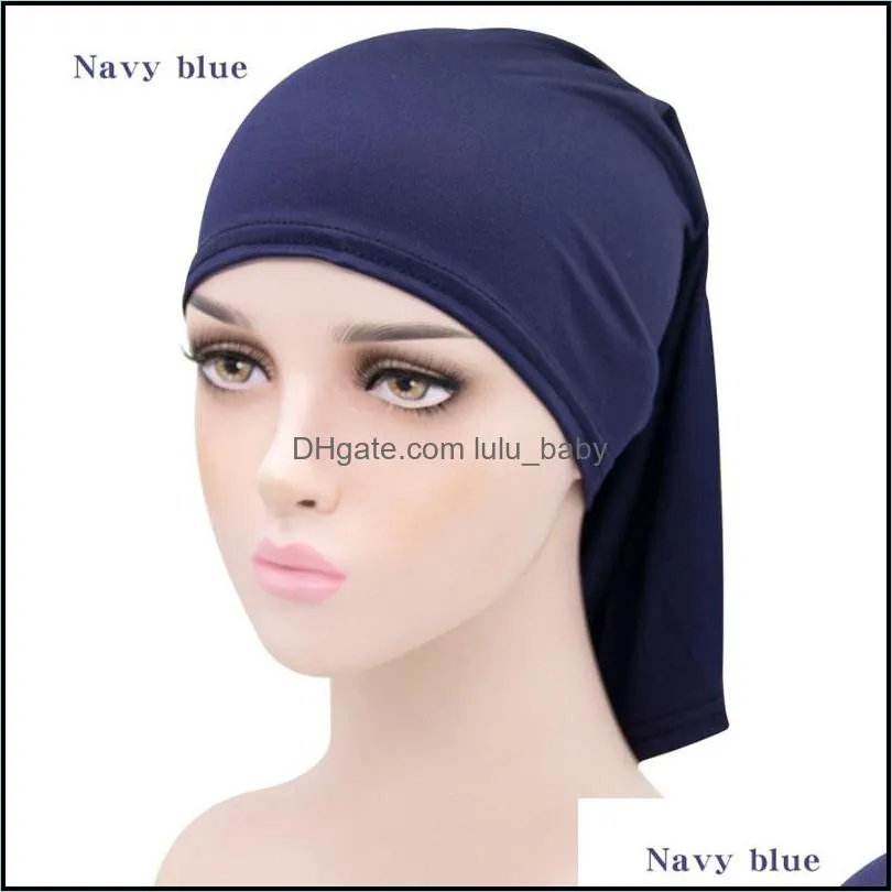 solid color beanie turban stretch hat skull head wrap hair care headwear women girl fashion accessories