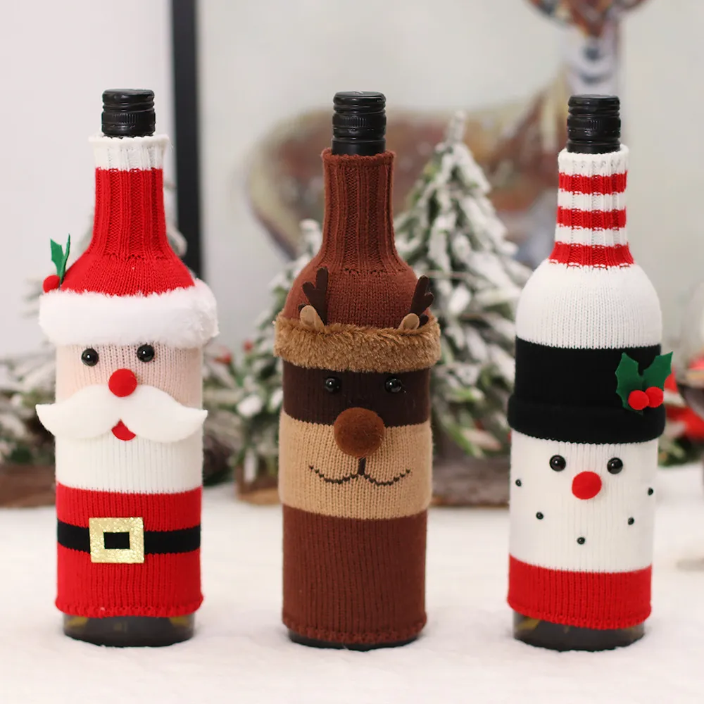 2022 Christmas Bottle Set Decorated with Cartoon Knitted Old Man Snowman Wine Set Festive Restaurant Layout