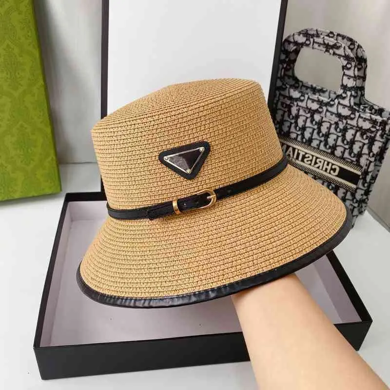 Cappello Ball Designer Caps Design Alta qualità e versione corretta p Famiglia Etichetta triangolare invertita Fibbia per cintura Tesa larga Ombreggiatura Paglia