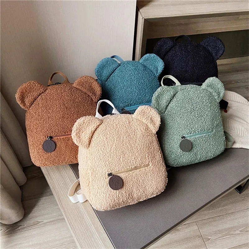 Portable Children Travel Shopping Rucksacks Casual Autumn Winter Lamb Fleece Women s Bagpack Cute Bear Shaped Shoulder Backpack 220630