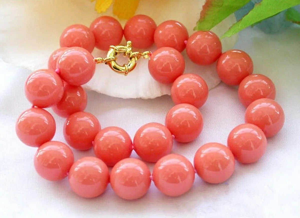 Charm 8/10/12mm South Sea Coral Oragne Shell Pearl Round Beads Necklaces 16-36''