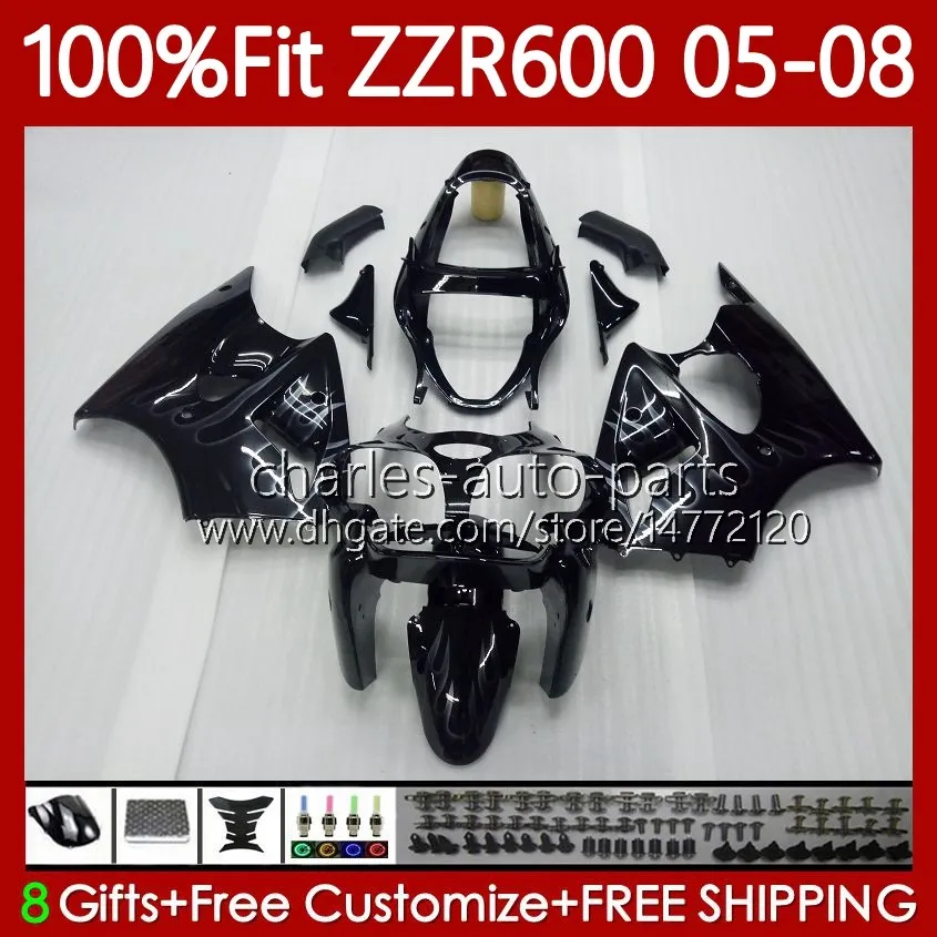 OEM Injection Mold For KAWASAKI NINJA ZZR600 600CC Silvery flames Body 100% Fit 600 CC 05-08 Bodywork 134No.166 ZZR 600 05 06 07 08 ZZR-600 2005 2006 2007 2008 Full Fairing