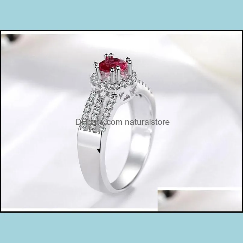 wholesale- red cz diamond silver plated ladies ring luxury designer jewelry vintage ladies ring with box birthday gift