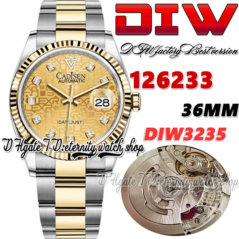 DIWF diw126233 SA3235 Orologio da uomo automatico Two Tone Yellow Gold Lunetta scanalata Logo champagne Quadrante con diamanti Bracciale Oystersteel 904L Orologi Super Edition eternity