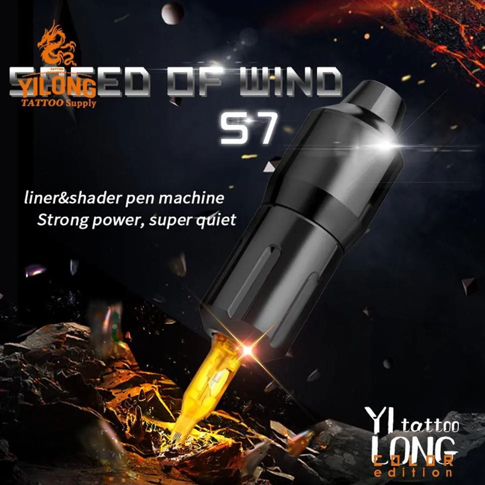 Yilong Pen StyleショートロータリータトゥーマシンコアレスモーターDC接続3.5インチ長さ184o