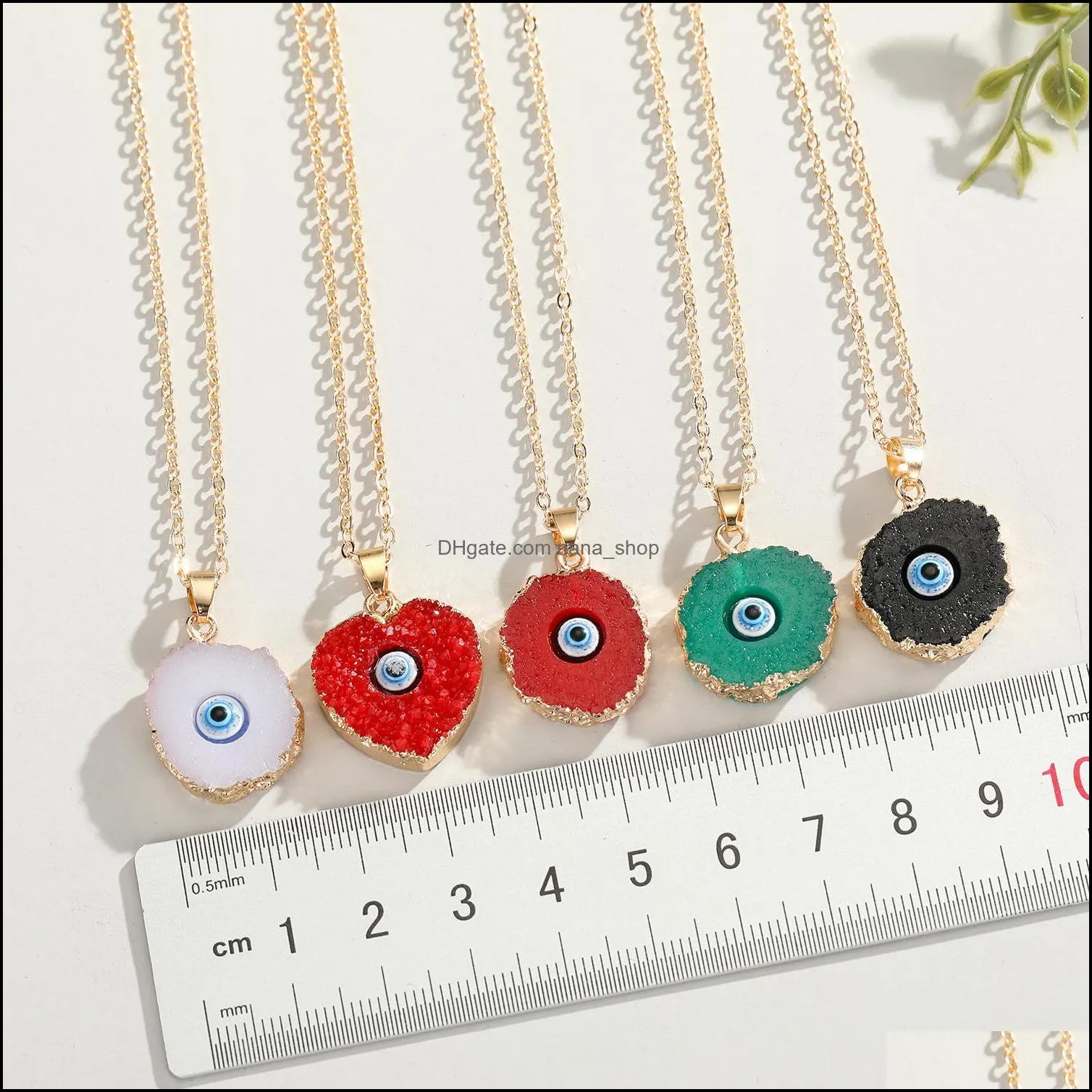 Fashion Round Heart Eye druzy drusy necklace gold plated Geometry faux natural stone resin necklaces for women jewelry