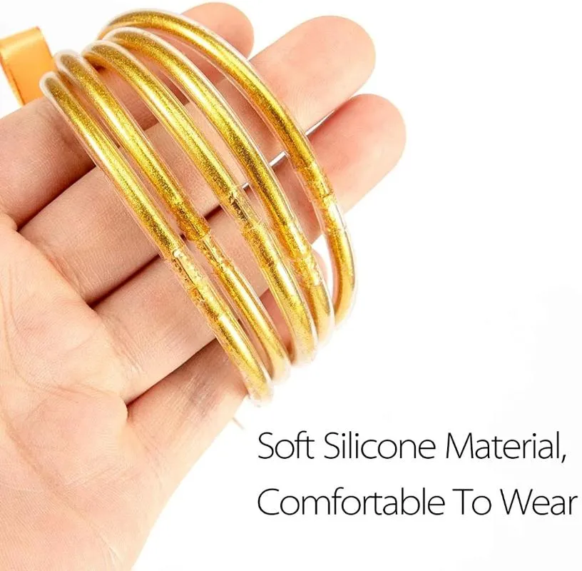 5PCS - Mardi Gras Glitter Jelly Tube Bangle Bracelets