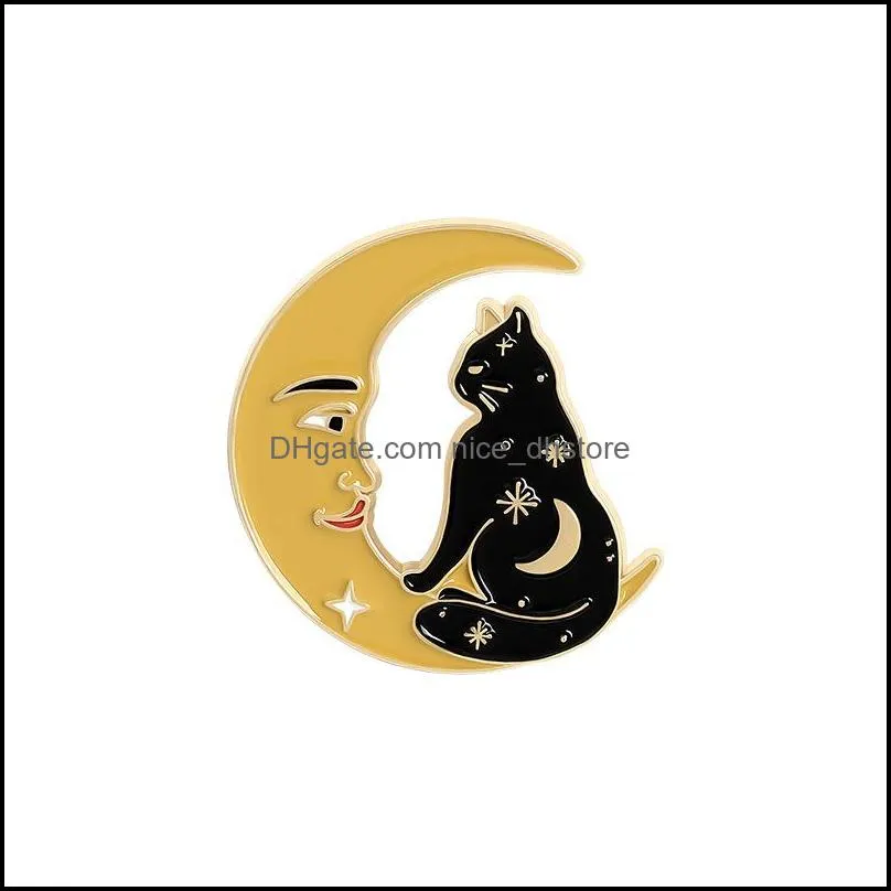 moon black cat enamel brooches pin for women fashion dress coat shirt demin metal brooch pins badges promotion gift 2021 new design