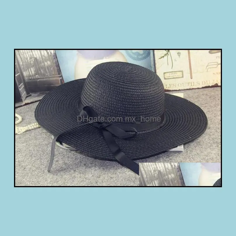 Summer Girls Grass Braid Hats Children`s Bow Ribbon Beach Cap Kids Hollowed-out Sunhats Baby Fashion Straw Hat Bows A9296