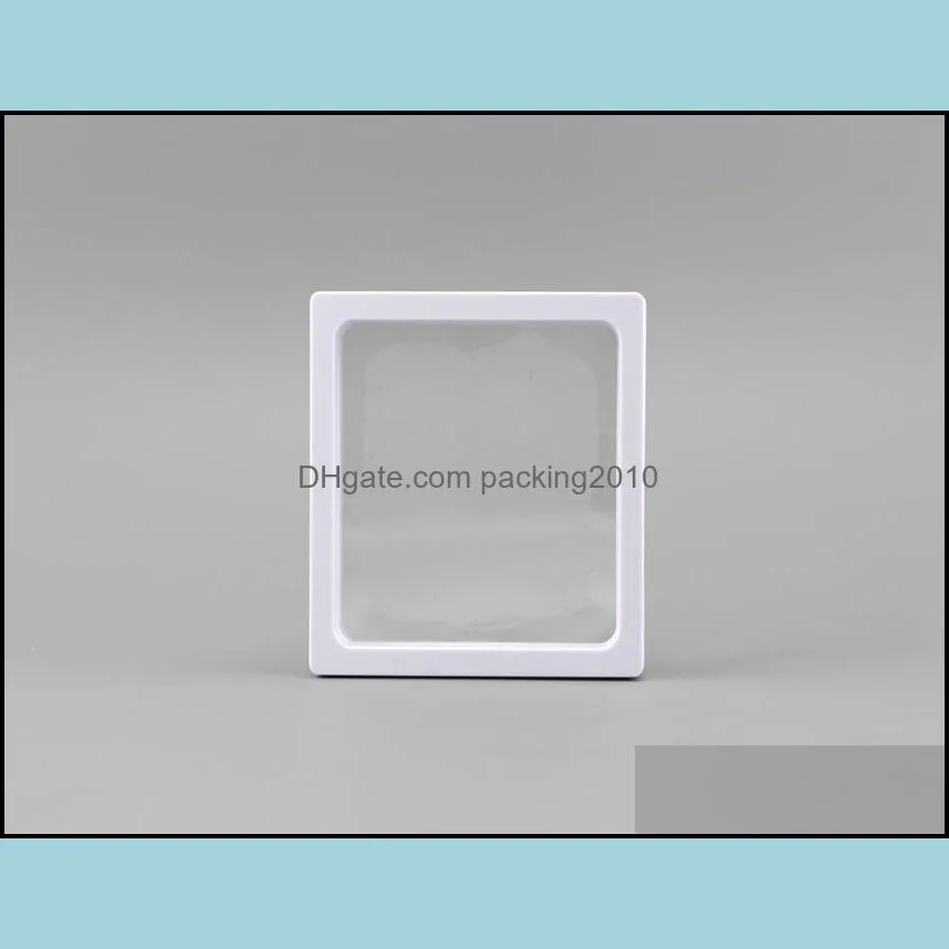 100pcs/lot 7*7*2cm Plastic Floating Display Case Earring Gems Ring Jewelry Storage PET Membrane Stand Holder Box
