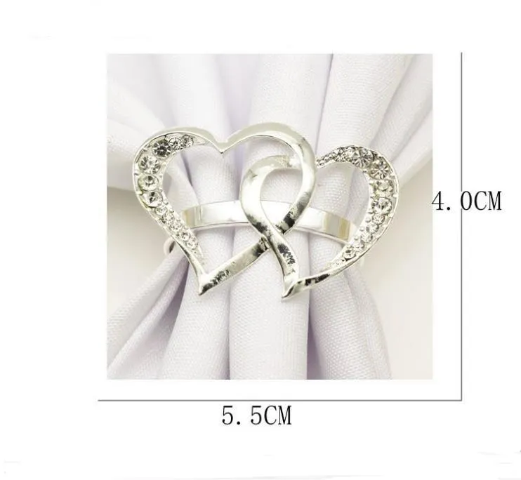 Heart-shaped Wedding Napkin Ring Metal Silver Color Napkin Buckle Valentines Day Wedding-Dinner Parties Table Decor Napkins Holder SN3269