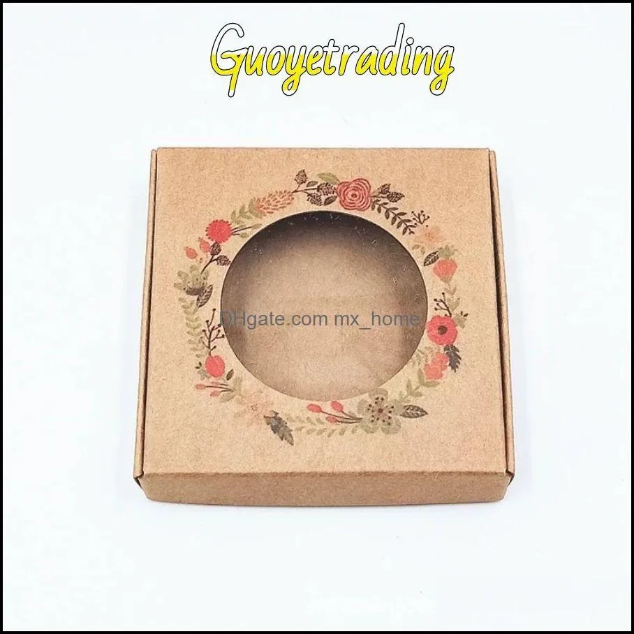 Pakoopie packaging box hair accessories jewelry small gift boxes kraft paper earrings necklaces storages opended window & pre-printed and vairious patterns or