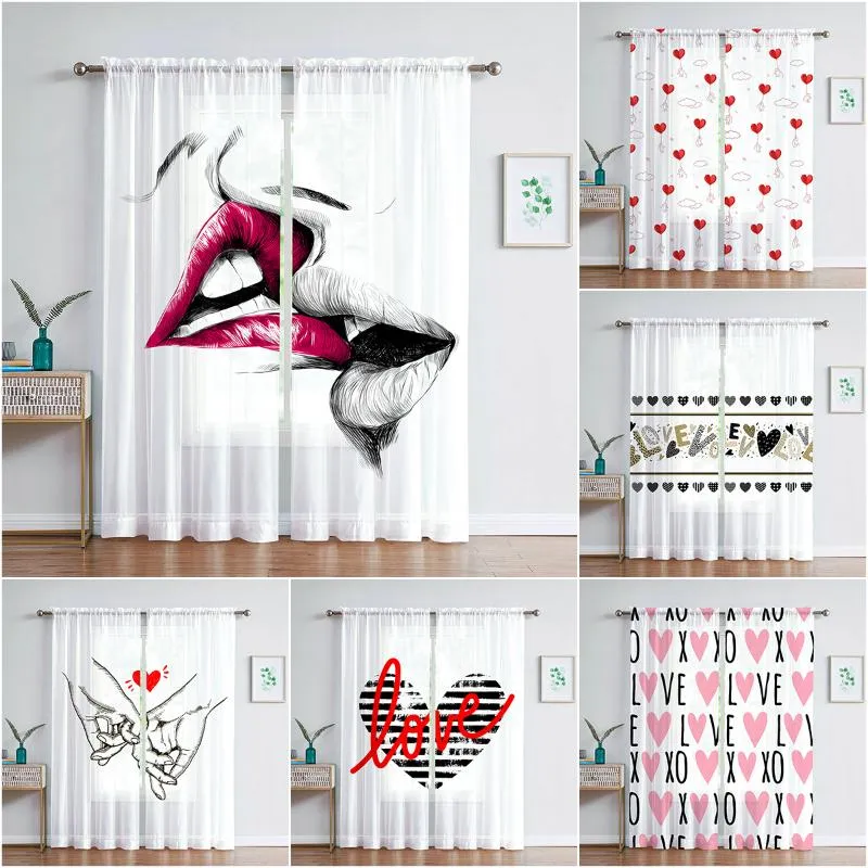 Tende per tende Love Pattern Series Tende per soggiorno Tulle trasparente Finestra Sheer La camera da letto Accessori DecorTenda