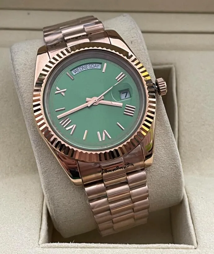 Montre en or cadran romain jour Date mouvement automatique 40MM hommes montre montres 904L Bracelet en acier inoxydable montres-bracelets pour hommes