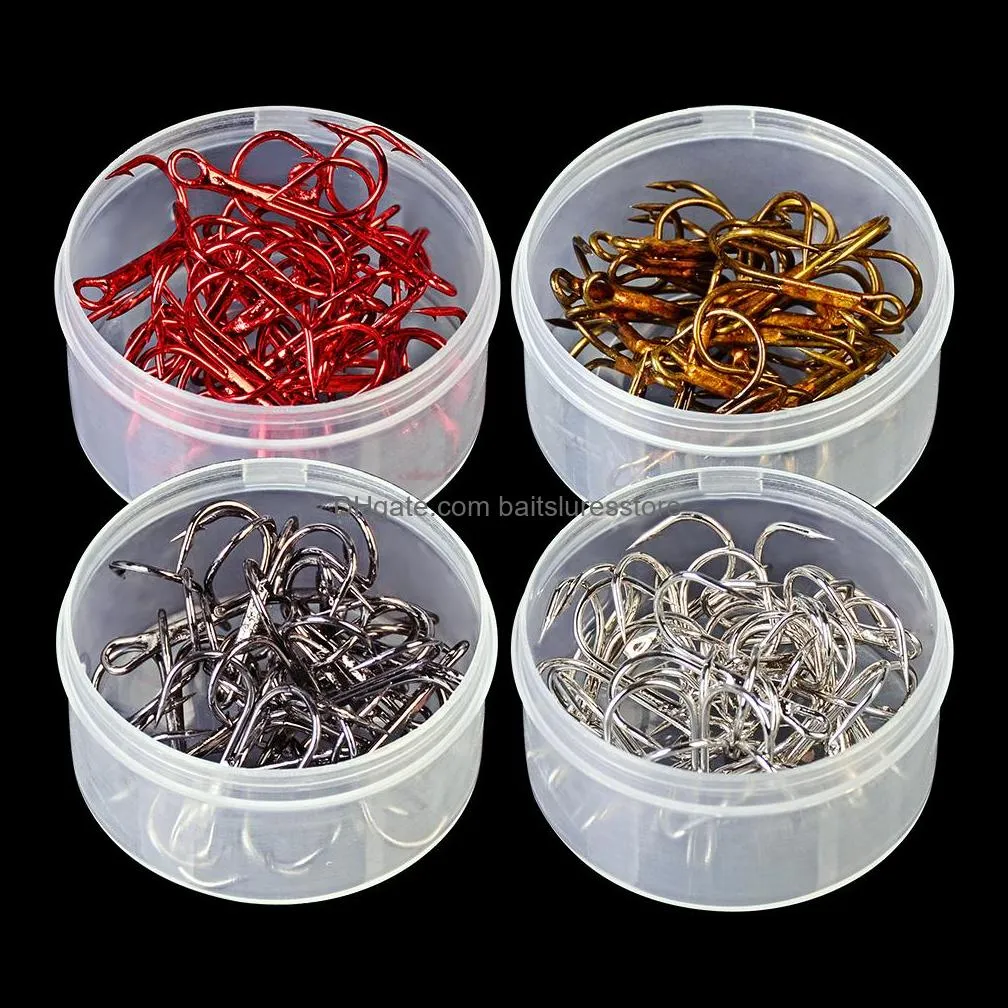 100pcs/5box 5 Sizes Mixed 10#-2# 35647 Treble Hook High Carbon Steel Barbed Fishing Hooks Pesca Tackle Accessories WH-025