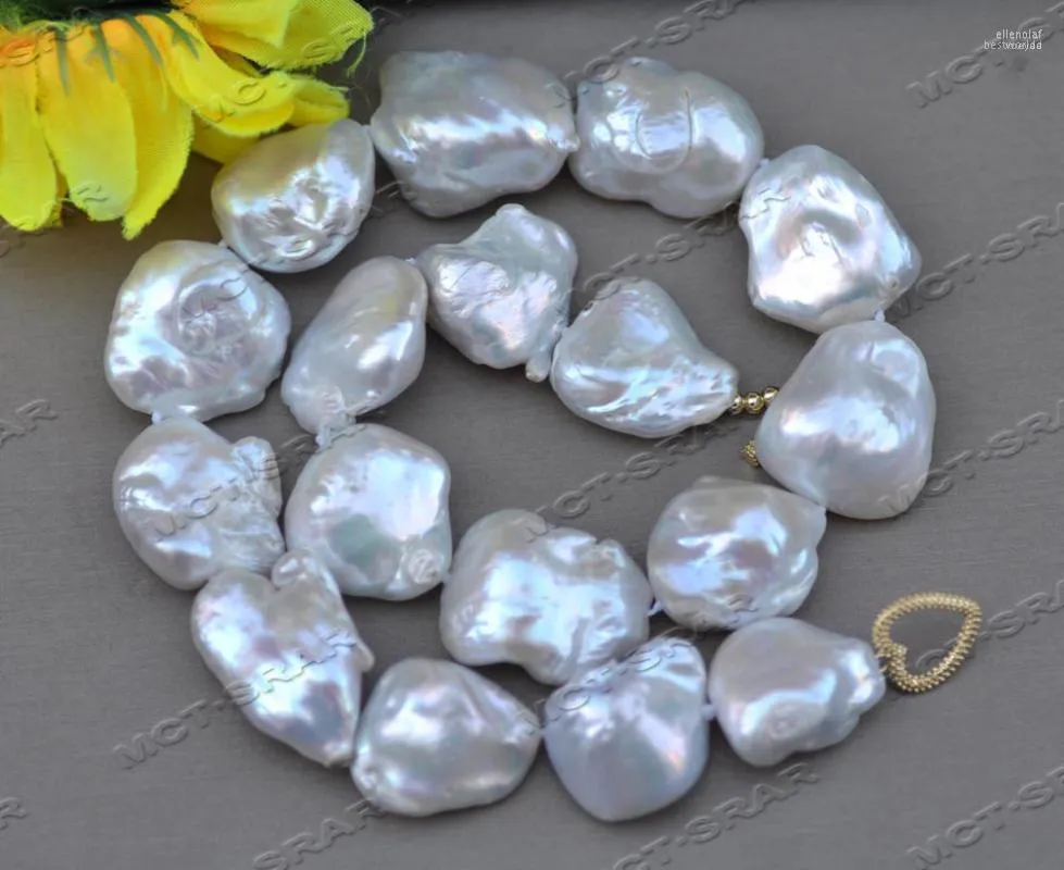Pendant Necklaces Z11567 Huge 17" 25mm White Baroque Keshi Reborn Pearl Necklace Elle22