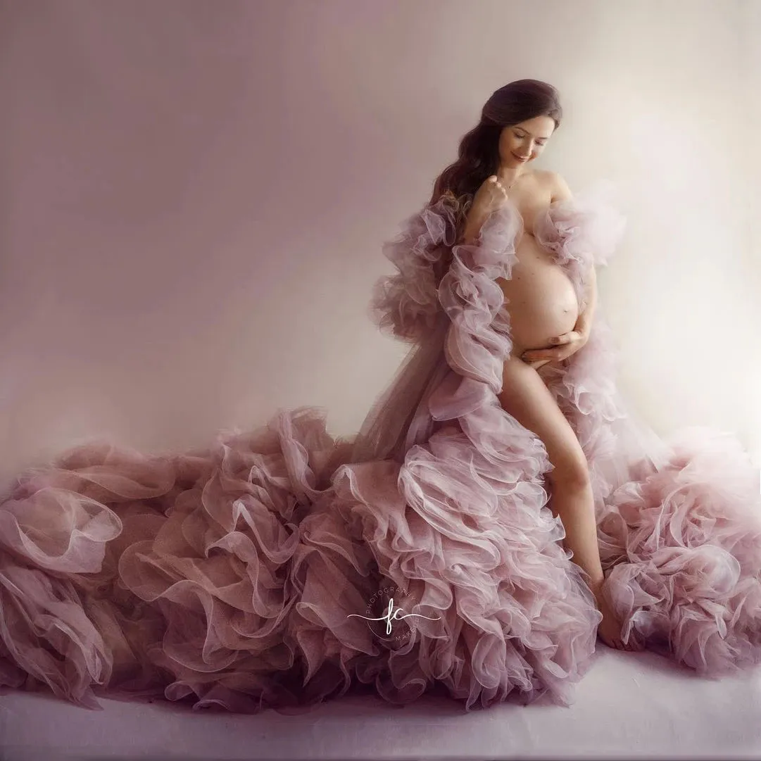 Extra ruffles Maternity Photoshoot Prom Dresses for Women Luxury Bridal Wrap Tiered Customize Photography Robes