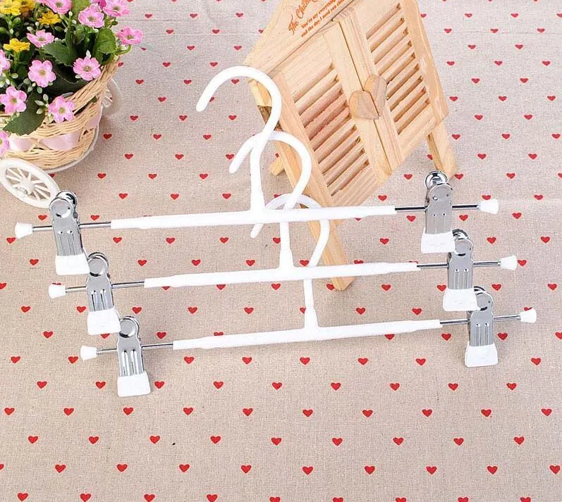 Durable Thick Strong White Black Plastic Coated Metal Hanger with Clips for Pants Skirt Trouser Rack