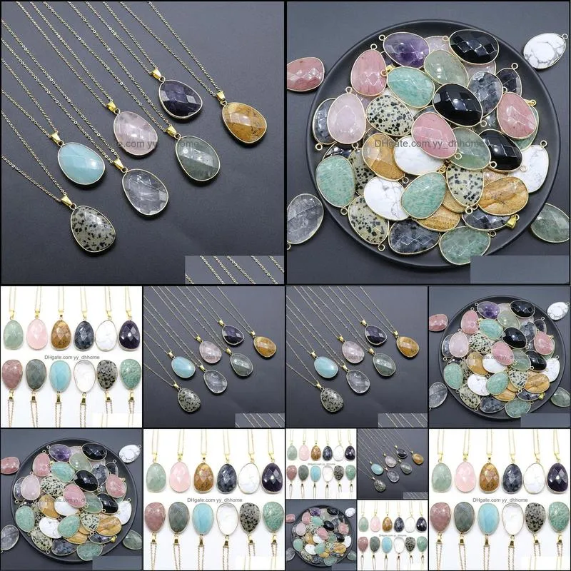 Natural Quartz Stone Pendant Necklace for Women Healing Jewelry Pendulum Amethysts Amazonite Labradorite Pink Crystal Necklace