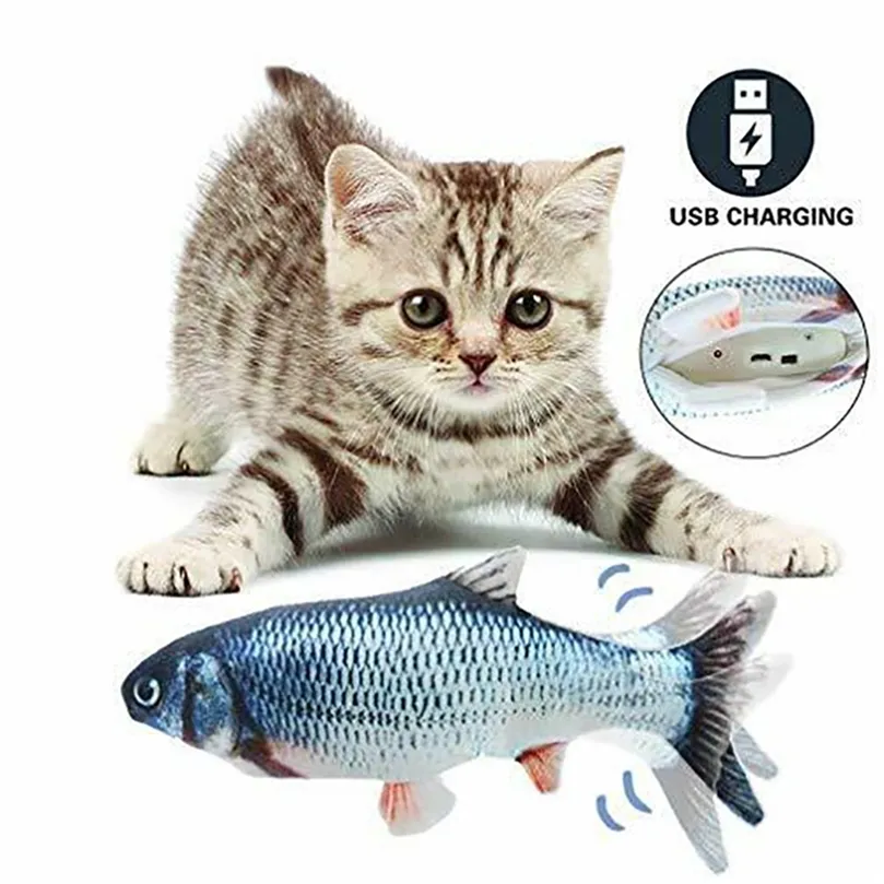 Elektrisk rörlig fisk katt leksak flopping simulering vaggar fisk husdjur rolig tugga bite usb laddare kattunge lek leveranser 220423