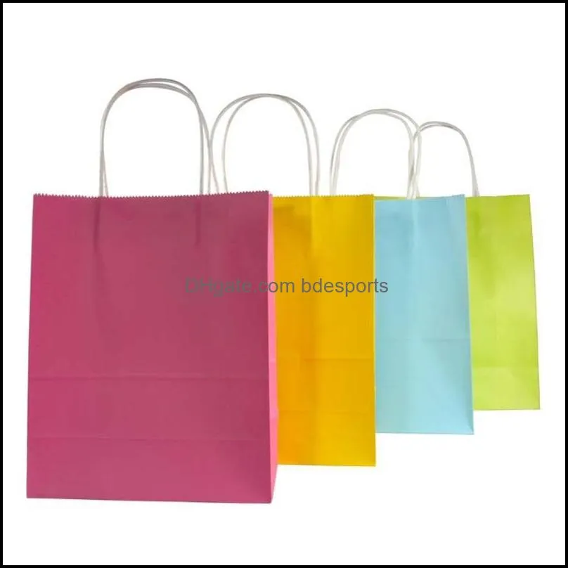 Custom LOGO Kraft Paper Bag 9 Solid Colors Festival Gift Package Brown Handbag Candy Colored Shopping Bags 345 J2