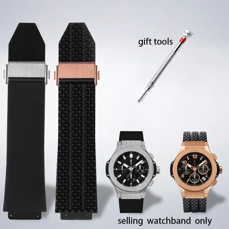 Klockarmband for HUBLOT BIG BANG Silikon 25x19mm Vattentat Herrklockarmband Kedjeklocka Tillbehor Gummiarmband armband 220620