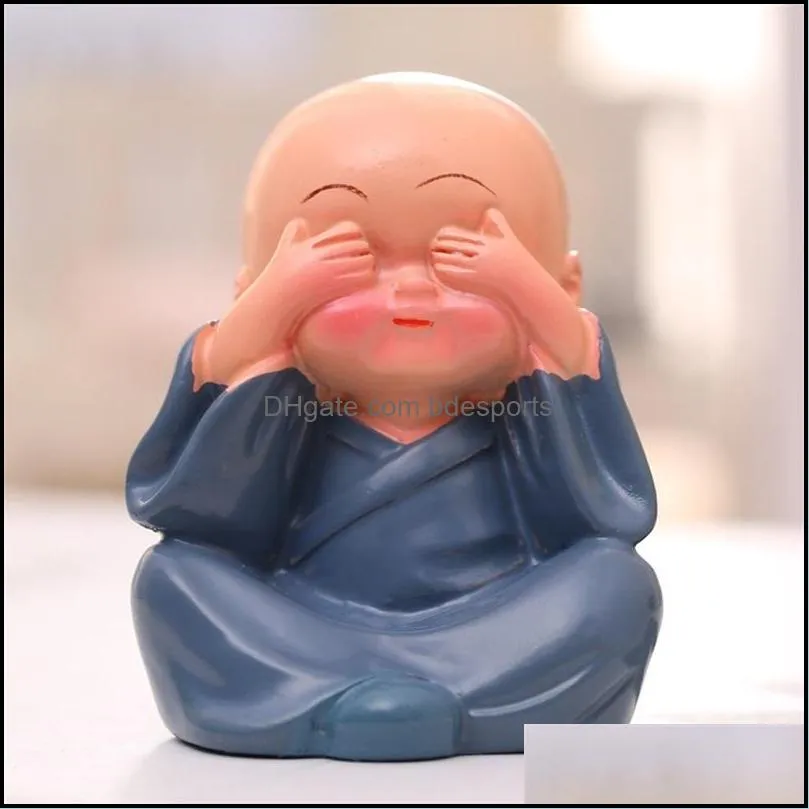 4 pcs/lot Creative Small Buddha Statue Monk Resin Figurine Crafts Home Decorative Ornaments car accessories 2303 T2