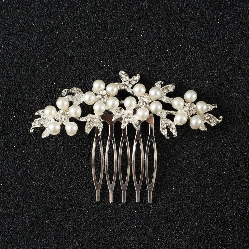 Huvudstycken brud bröllop tiara pärla silver pläterad kristall liten hår kamlegering klänning tillbehör