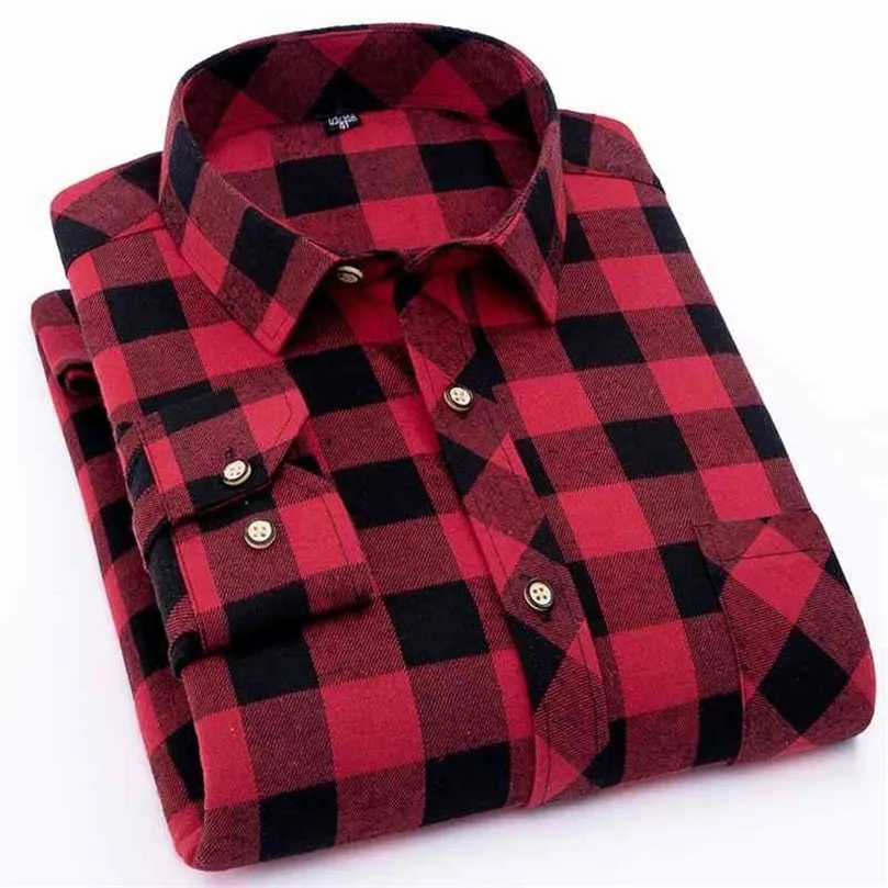 Camisa xadrez de flanela vermelha mass de moda vestido de moda camisa casual quente e macio de manga longa camisetas camisetas masculina quimise homme 2103331