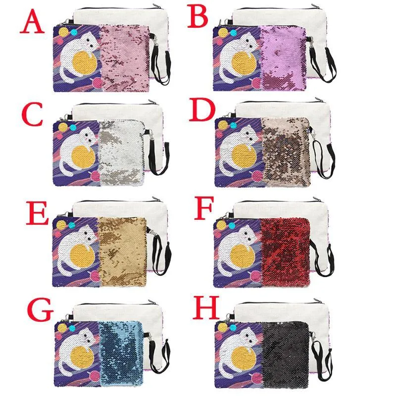 Sublimation Reversible Glitter Bags Travel Cosmetic Organizer Purse Portable Makeup Organizer Bag with Zipper for Girls Women