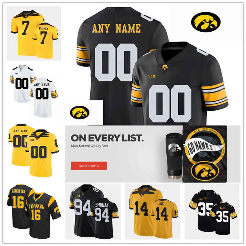 Xflsp 2022 College Custom Iowa Hawkeyes Football Jersey 94 Adrian Clayborn Jersey 7 Reggie Roby 33 Bob Sanders 24 Nile Kinnic 4 Tevaun Smith Brandon