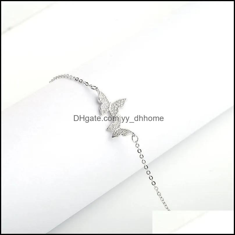 2019 Jewelry Love Gift Cubic Zirconia CZ Butterfly Adjustable Charm Bracelet for Women Gold Silver Fashion Party Wedding Bridal 102 L2