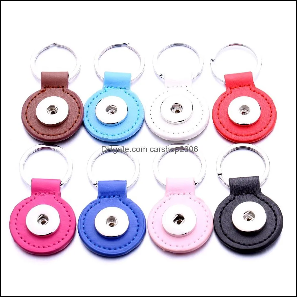 Round Black PU Leather Keychain Jewelry 18mm Snap buttons key Pendant chain Car bag Snaps Keyring