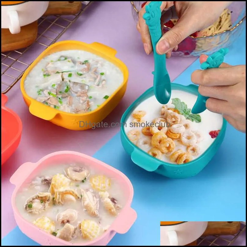 Sile Supplementary Tableware Set Suction Cup Baby Eating Aids Children`s Lovely Cartoon Learning Chopsticks Feeding Bowl