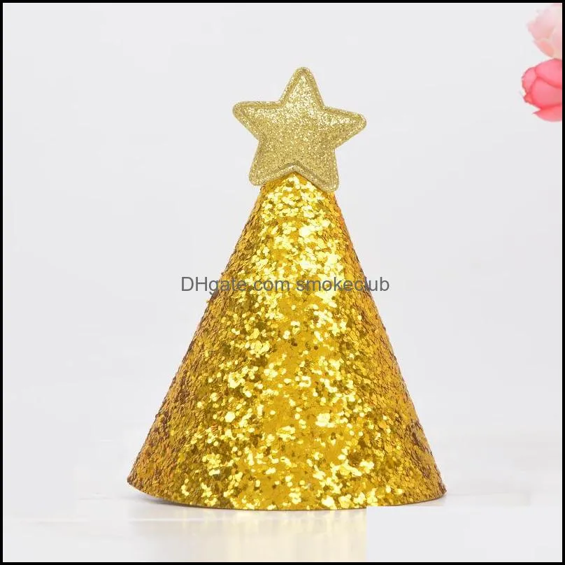 Festhattar festliga leveranser hem trädgård gyllene glitter födelsedag hatt med stjärna baby shower dekor pekband po props barn partys dekorer 2