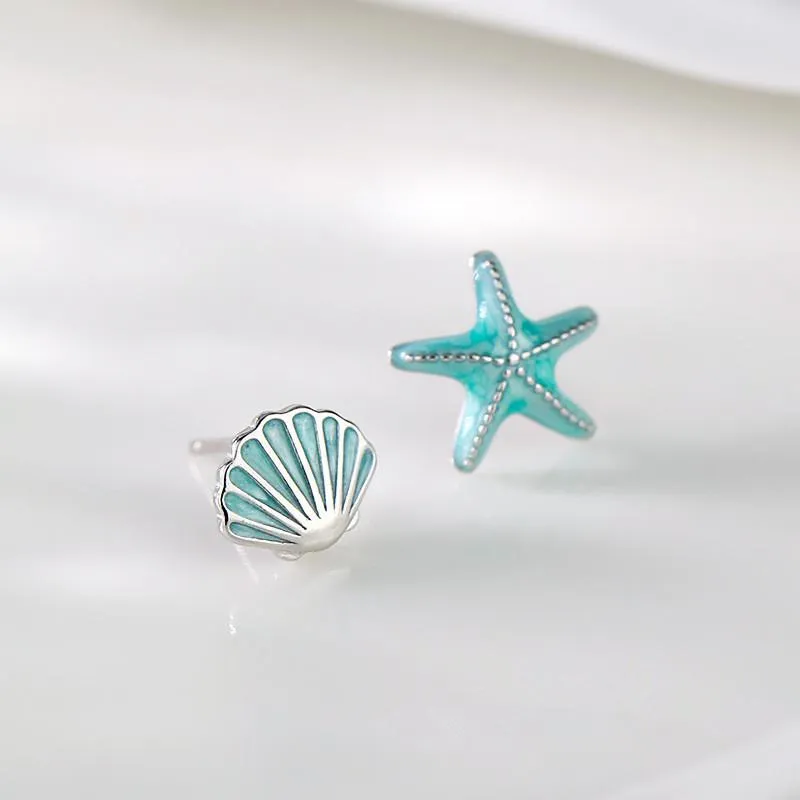 Boucles d'oreilles de coquille d'étoiles de mer étalon les dames d'été rose bleu asymétrique simple de tempérament 2022Stud