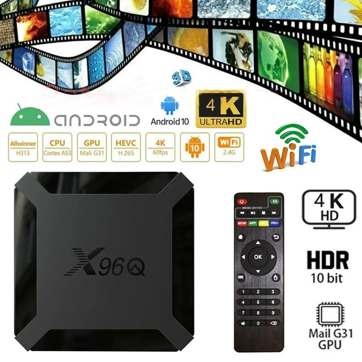 X96Q TV BOX ANDROID 10.0 AllWinner H313 1G 8G/2GB 16GBスマートメディアプレーヤー2.4G WiFi 4K 100M LAN VS X96 MINI