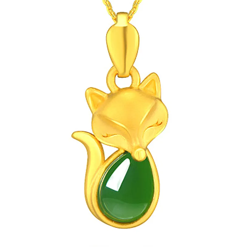 Подвеска нефрита лиса подвеска натуральное зеленое халцедонии подвесное ожерелье модные украшения для женщин.