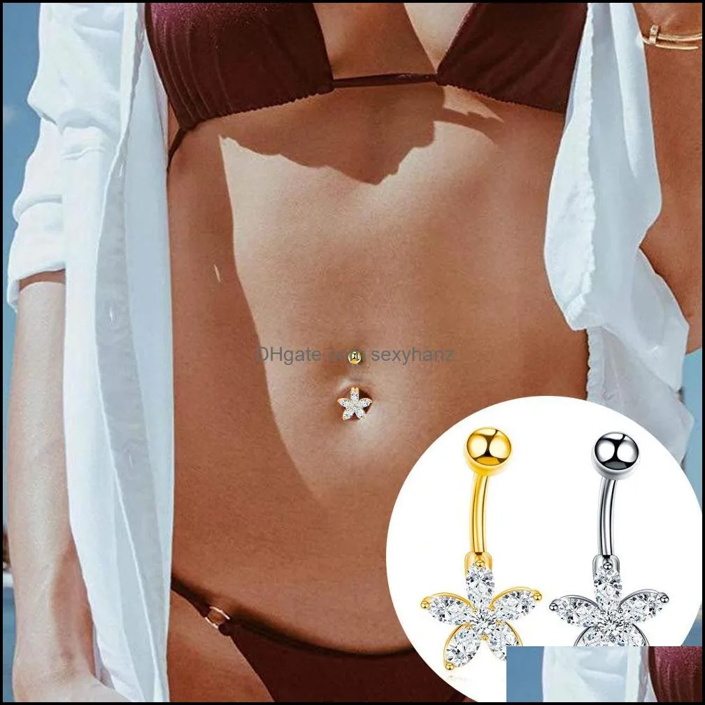 Navel Bell Button Rings Gioielli per il corpo Piercing in acciaio chirurgico Pancia Moda a forma di stella Anello di cristallo Orecchino sexy Piercing Drop Delivery 20