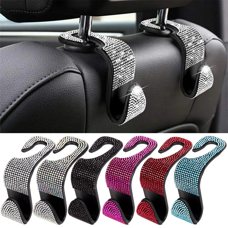 Rhinestone Car Seat Back Hook Bling Diamond Hanger Auto-Back Universal Headrest Mount Storage Holder Car Interior Accessories