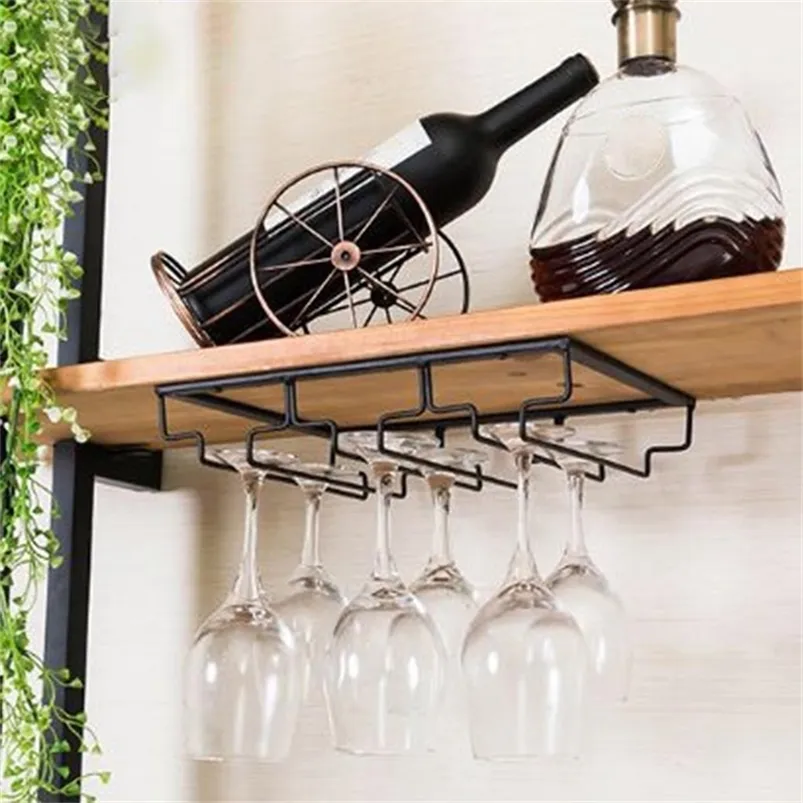 Wine Glasses Holder Bartender Stemware Hanging Rack Under Cabinet Organizer Glass Goblet Iron Bar Tool Black 220509