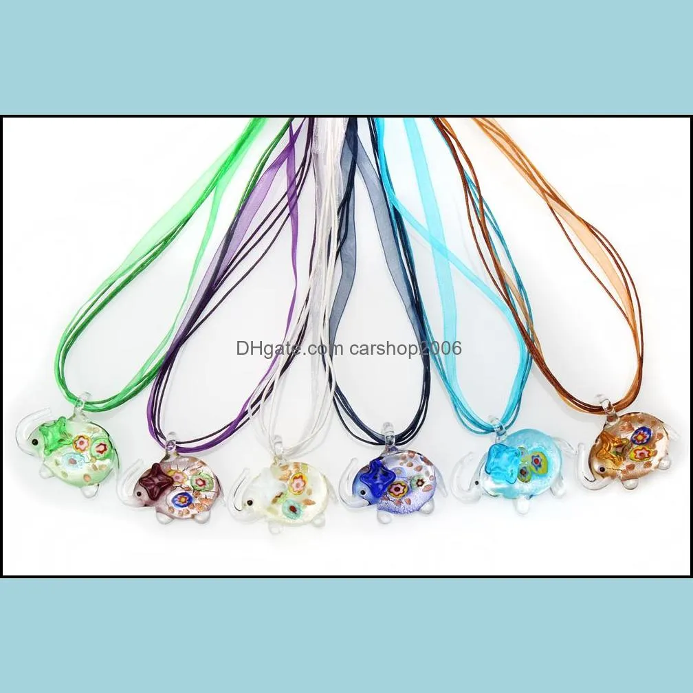 fashion handmade murano lampwork glass 6color elephant pendants necklace mixed color