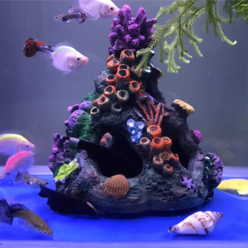 Artificial rium Coral Ornaments Fish Tank Decorative Rocks Decoration Reef Cave For Shrimp Hiding House Decor Y200917