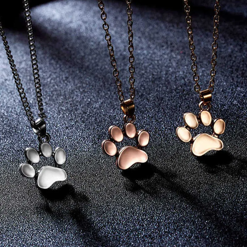 Dog Cat Paw Footprint Cute Necklace Women Silver Color Chain Lovely Animal Pendant Jewelry Kids Couple Party Gifts