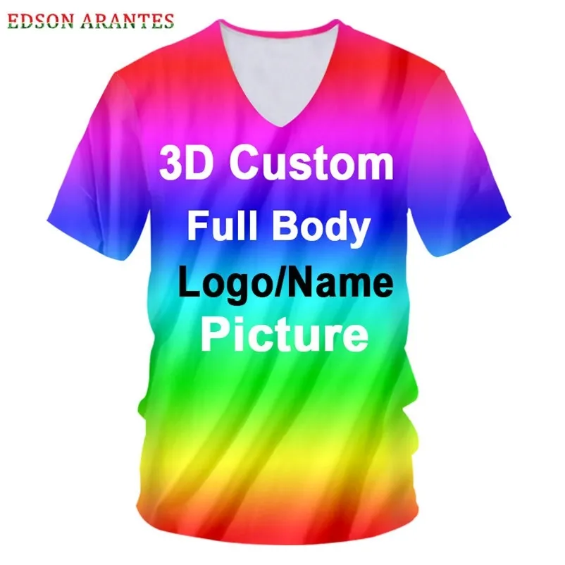 Custom Sexy Deep V Neck Tshirt DIY Design Your Own Image Text T Shirt Unisex Summer Hip Hop Casaul 3d print Tshirt Custom 220619