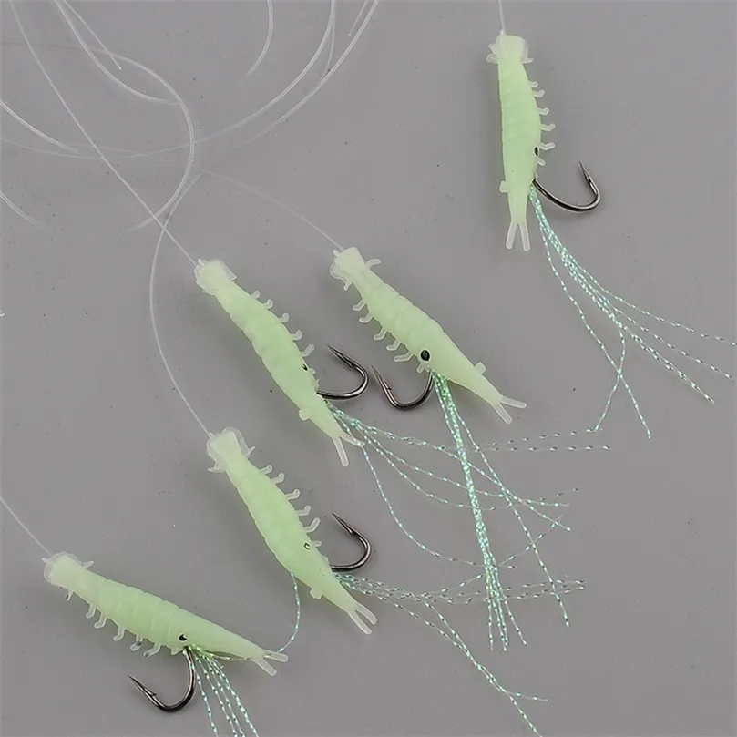 5 unids 12 cm Soft Rigs Señuelo de pesca Resplandor en la oscuridad Luminoso Camarón Cebo Jigs Señuelo Gusano suave Señuelo falso Cebos Señuelos Set 220726