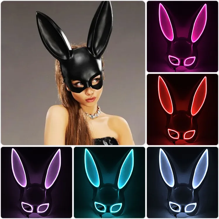 Karneval EL Draht Bunny Maske Masque Masquerade Led Kaninchen Nachtclub Weibliche Für Geburtstag Hochzeit Party 220715